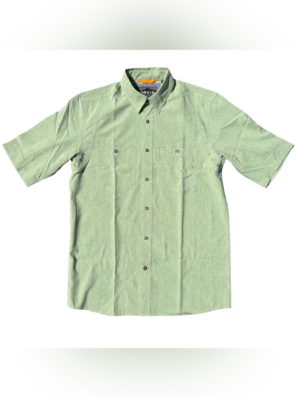 Orvis Men’s Tech Chambray Shirt Active Fit Medium Tall Green S/S Performance